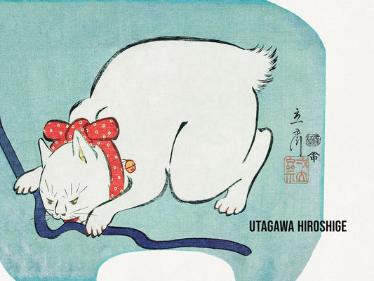 Japanese White Cat (1863) Vintage Woodblock Print - Poster / Art Print