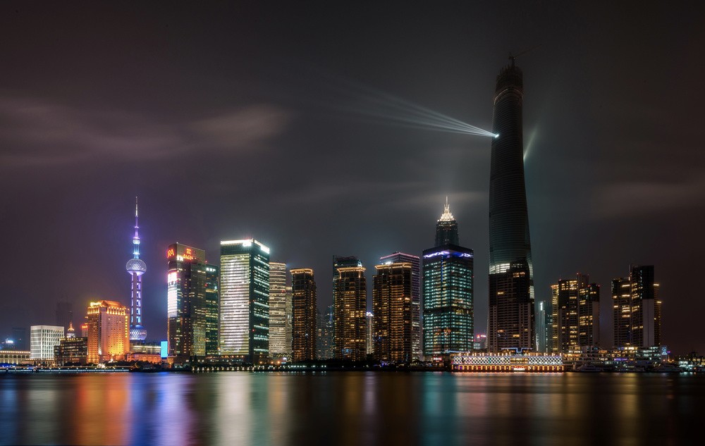 Shanghai Skylines At Night Poster 50x70 cm